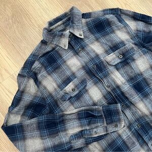 Mott & Grand Blue Gray Plaid Flannel Button Down Shirt Men’s Medium